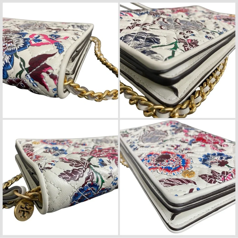 Tory Burch Like New Fleming Quilted Floral Crossbody Clutch Multi Happy …